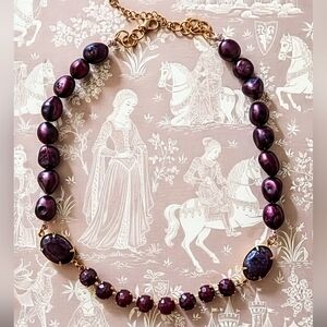 Natural Faceted Rough Ruby Approx 24 TCW. & Wine Cultured Baroque Pearl Necklace